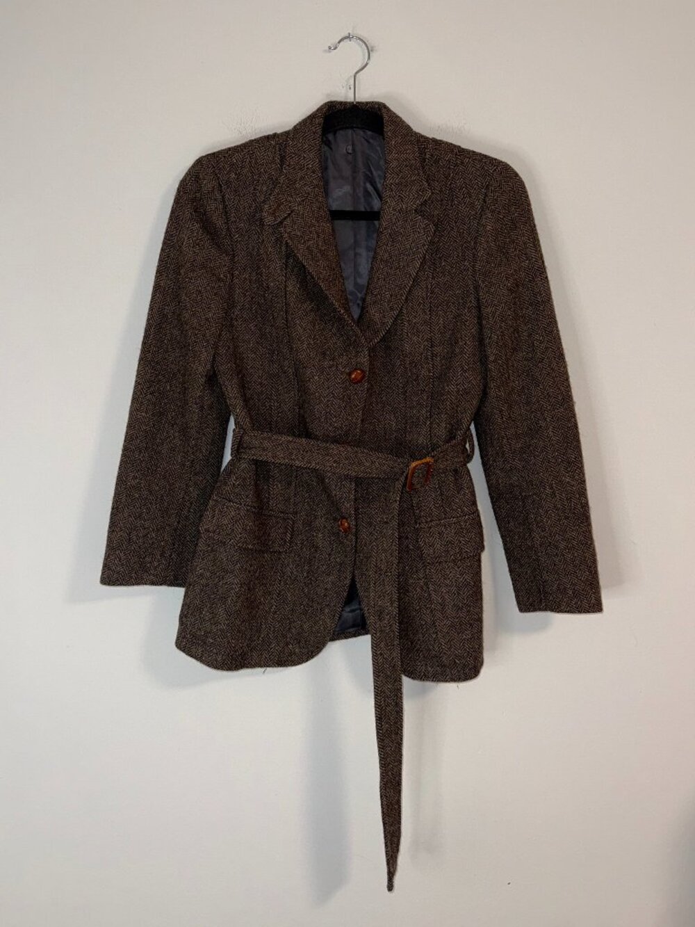 VTG 70s Southwick (Lady) Brittany Ltd. Herringbone Tweed Belted Blazer